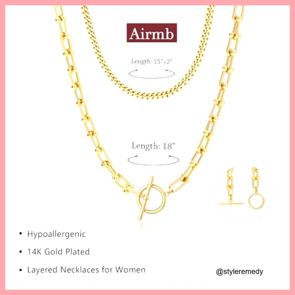 14K Gold Plated Layered Necklace Set with Toggle Clasp - Picture 4 of 7